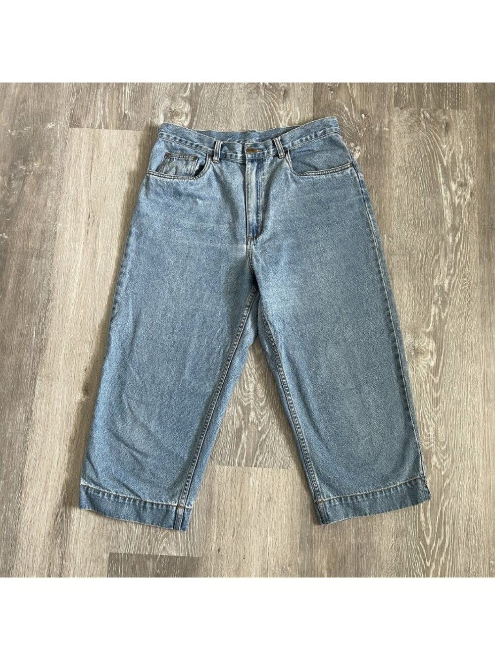 LL Bean Womens Relaxed Capri Jeans Size 14 Petite Blue Denim Cotton Vintage